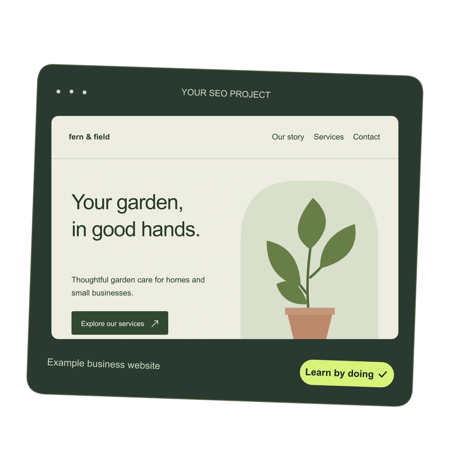 An illustrated graphic showing an example website in the SEO Essentials Bootcamp course